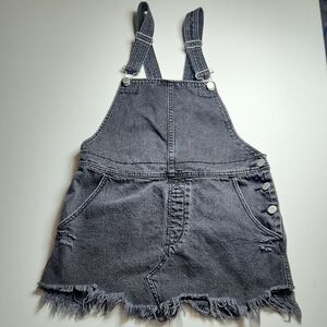 Free People Black Denim Overall Skirt | Frayed Hem Size 4